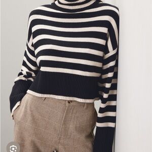 Elegant Black and White Striped Turtleneck Sweater